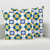 Talavera 4-petal Flower - Blue and Yellow