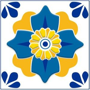 Talavera 4-petal Flower - Blue and Yellow
