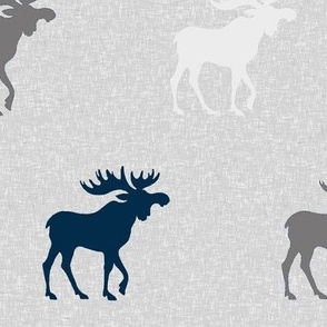 Big Moose on Linen - navy, grey and white