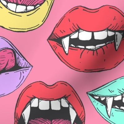 Vampire lips on pink background