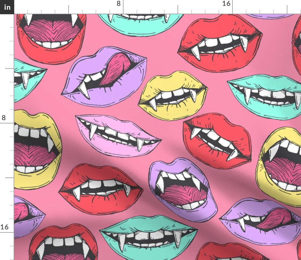 Vampire lips on pink background