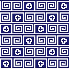 Small Midnight Blue Ancient Greek Pottery Pattern on White