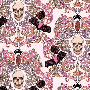 Vintage Skull & Bats Pink Damask