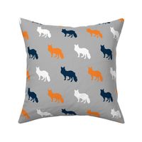 2" Multi Fox - orange, navy, white on grey