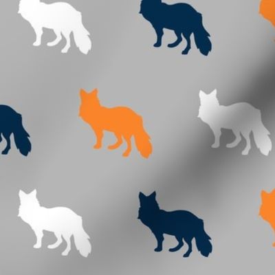 2" Multi Fox - orange, navy, white on grey