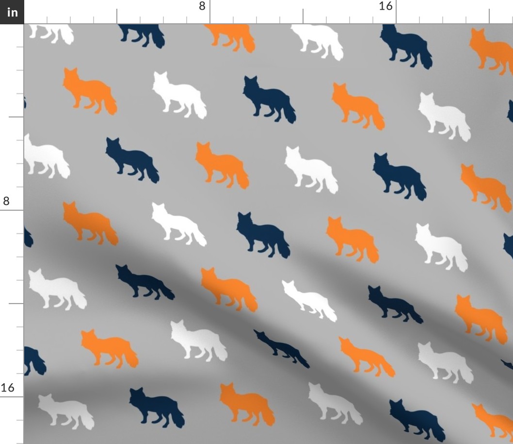 2" Multi Fox - orange, navy, white on grey