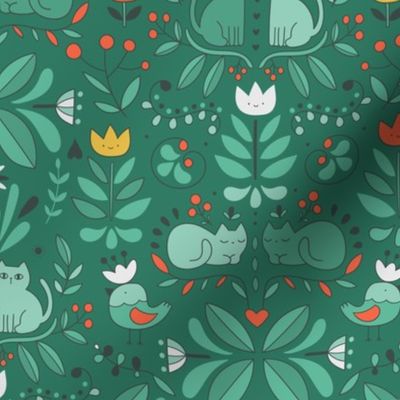 swedish folk art cats green