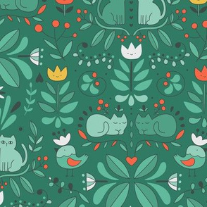 swedish folk art cats green