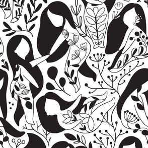 Floral woman pattern. Female design. Flowers and doodle girls.
