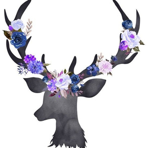 12" Blue Floral Deer Head