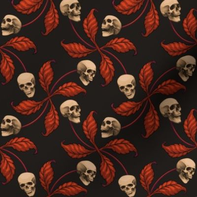 ★ VINTAGE HALLOWEEN CHERRY SKULL ★ Orange - Large Scale / Collection : Cherry Skull - Rock 'n' Roll Old School Tattoo Print