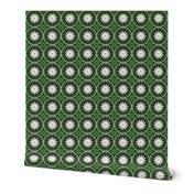 White Floral Snowflakes on Green 2477B