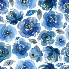 Watercolor boho blue roses flowers