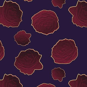 Metallic Ombre Roses on Dark Purple Upholstery Fabric