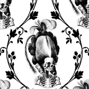 11 Marie Antoinette french France Queen poufs skulls skeletons Victorian  Princess flowers floral leaves leaf vines monochrome black white baroque elegant gothic lolita Empress Rococo borders  morbid macabre scary parody caricature egl   