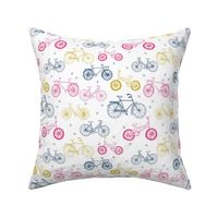 bicycles fabric // navy, pink and yellow bicycle fabric kids design