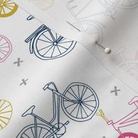 bicycles fabric // navy, pink and yellow bicycle fabric kids design