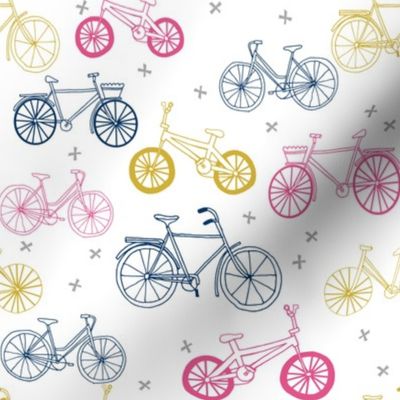 bicycles fabric // navy, pink and yellow bicycle fabric kids design