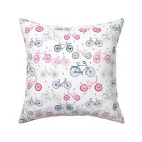 bicycle fabric // bicycles pink and navy and grey design 