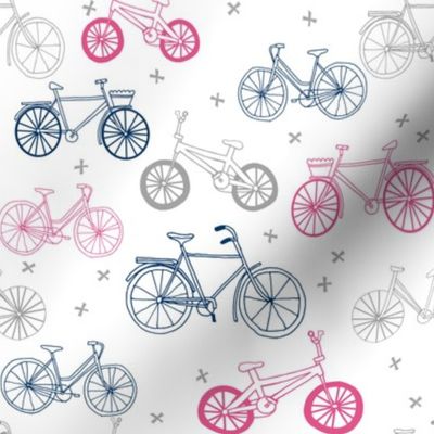 bicycle fabric // bicycles pink and navy and grey design 