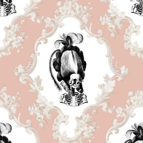 26 Marie Antoinette french France Queen Empress poufs skulls skeletons Victorian scrolls scrollworks flowers floral leaves leaf Baroque Rococo borders frames medallions Princess morbid macabre scary parody caricature egl elegant gothic lolita pink 