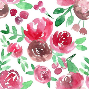 cranberry rose romantic watercolor florals 