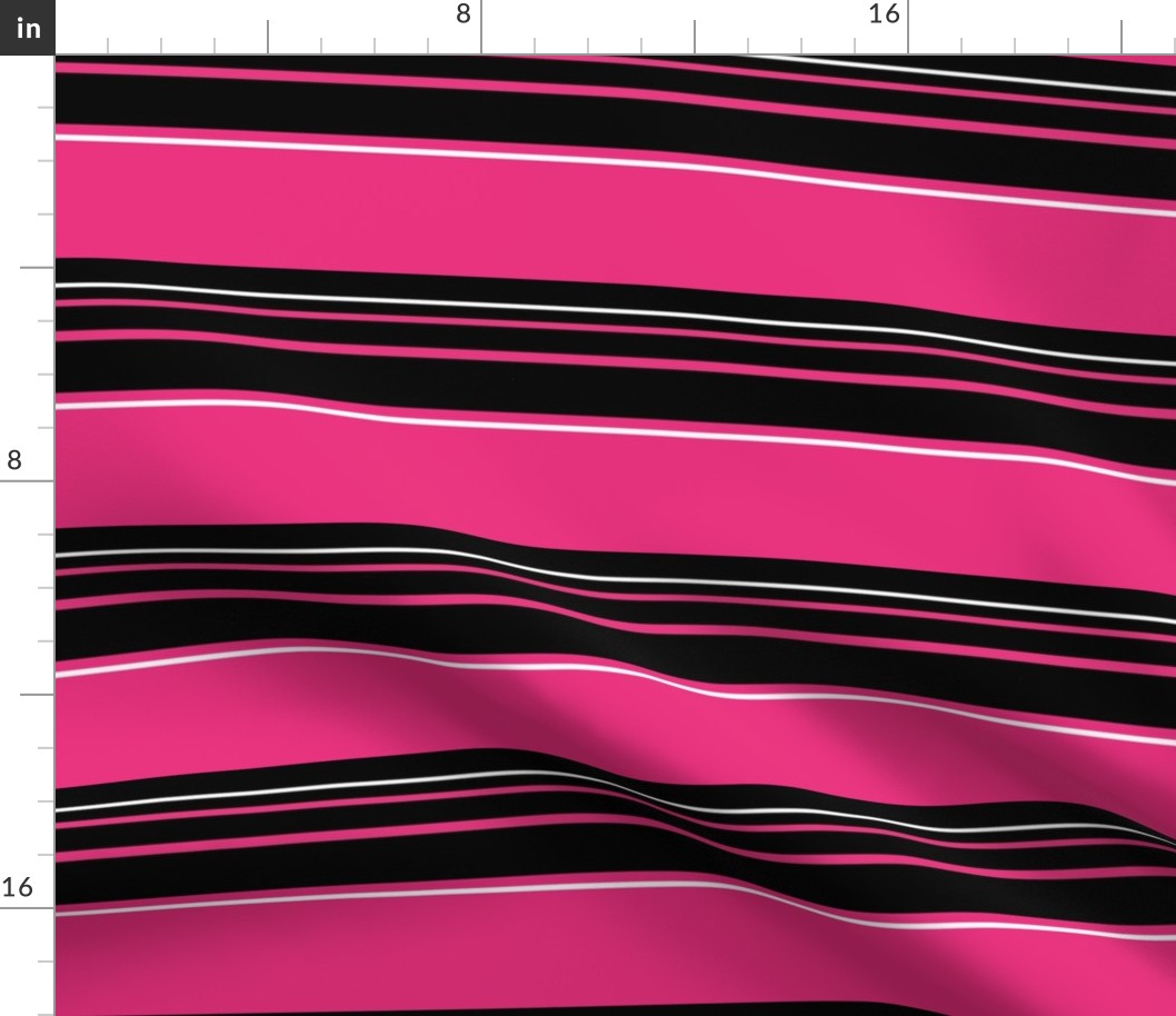 Hot Pink, Black, and White Horizontal Stripe