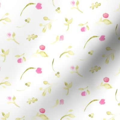 17-16D Olive green pink floral watercolor || tossed flower _ Miss Chiff Designs