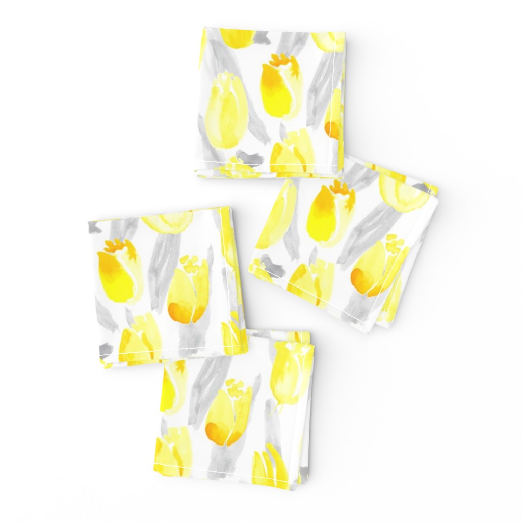 Yellow Gray Tulip Watercolor on White || Spring Floral Flower Botanical  abstract _ Miss Chiff Designs 