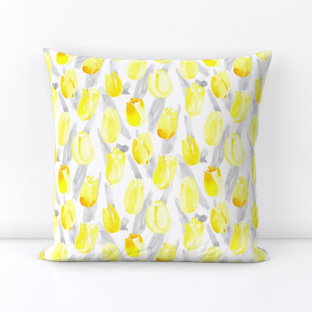 Yellow Gray Tulip Watercolor on White || Spring Floral Flower Botanical  abstract _ Miss Chiff Designs 