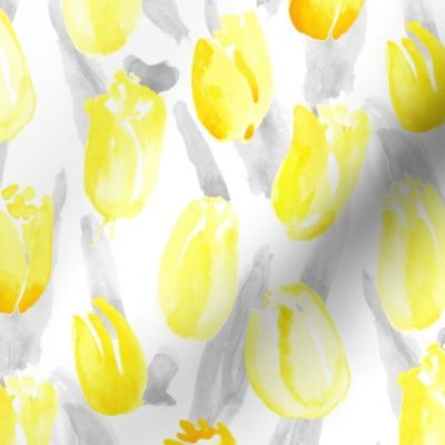 Yellow Gray Tulip Watercolor on White || Spring Floral Flower Botanical  abstract _ Miss Chiff Designs 