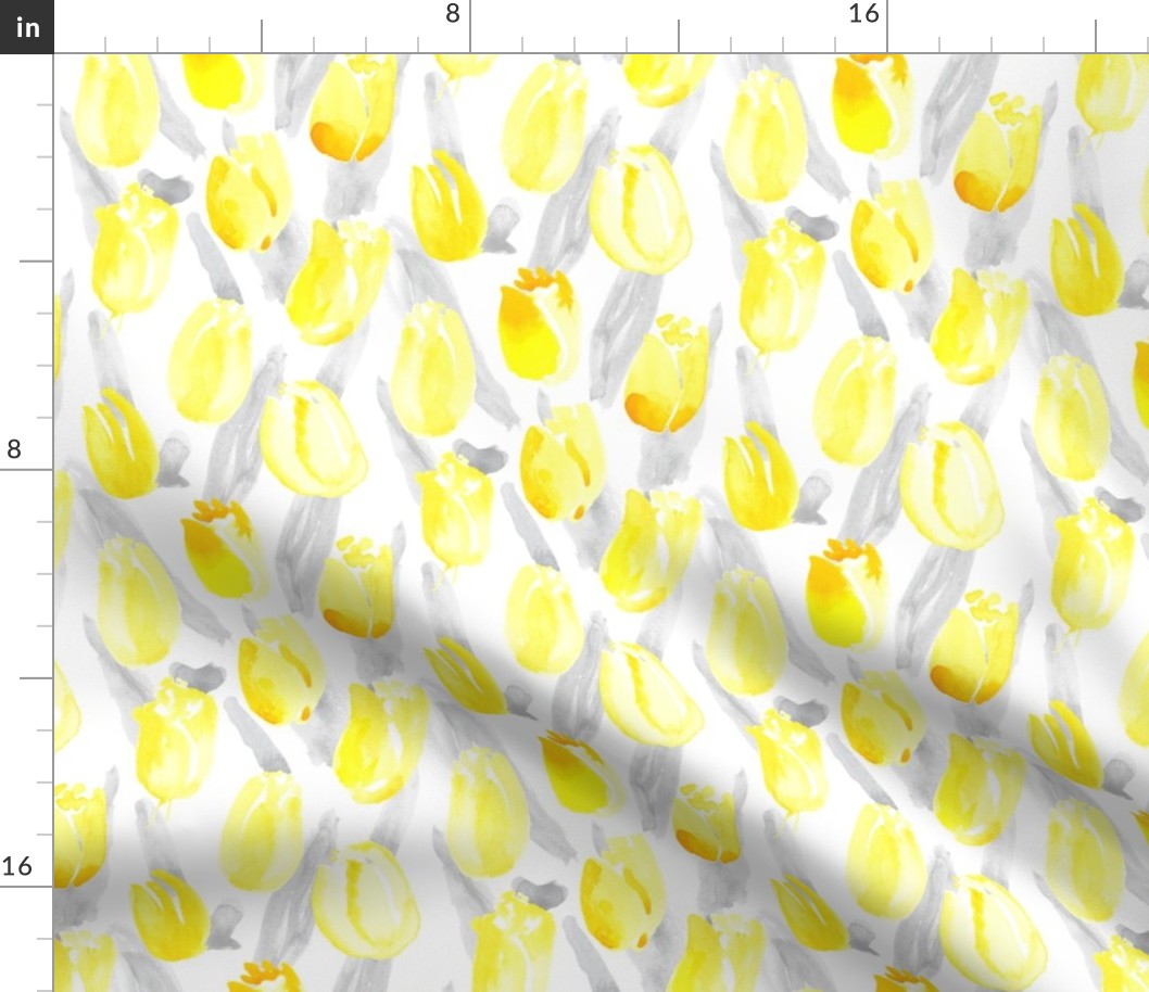 Yellow Gray Tulip Watercolor on White || Spring Floral Flower Botanical  abstract _ Miss Chiff Designs 