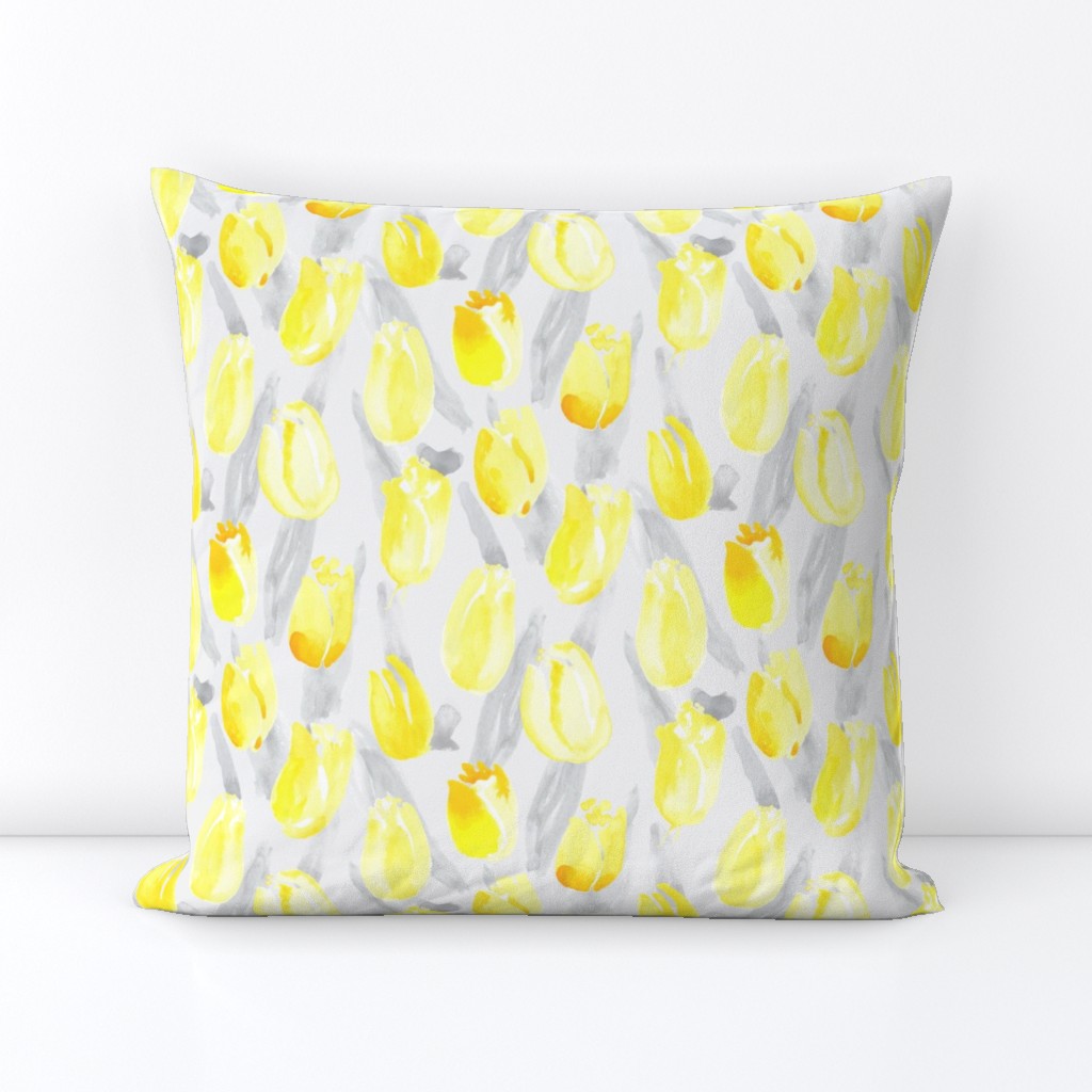 Spring Tulip Watercolor || Sun Lemon Yellow on Gray grey  || Pastel Floral Flower Botanical  abstract _ Miss Chiff Designs 