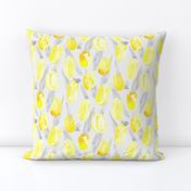 Spring Tulip Watercolor || Sun Lemon Yellow on Gray grey  || Pastel Floral Flower Botanical  abstract _ Miss Chiff Designs 