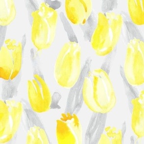 Spring Tulip Watercolor || Sun Lemon Yellow on Gray grey  || Pastel Floral Flower Botanical  abstract _ Miss Chiff Designs 