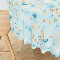 18-10P Fall Floral Autumn Leaves Blue || Teal cream linen olive green orange  watercolor