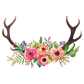 12"x12" Floral Deer Antlers / Watercolor Antlers