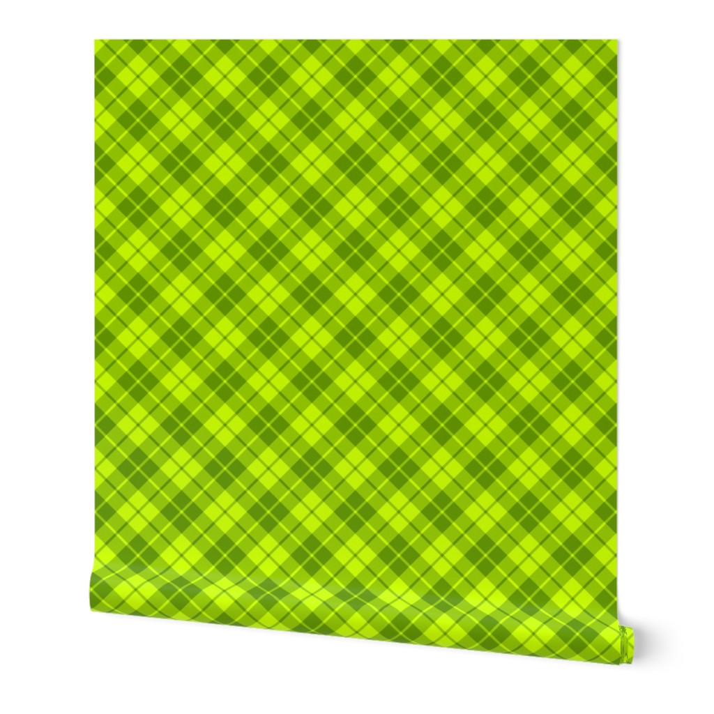 bright green diagonal tartan