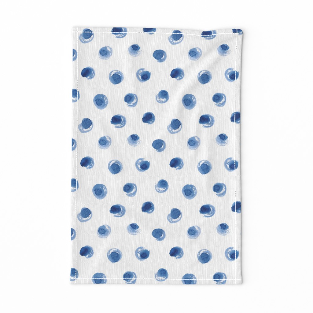 Watercolor Dry Brush Polka Dot in Indigo Blue