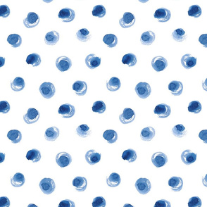 Watercolor Dry Brush Polka Dot in Indigo Blue