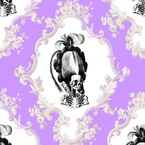 7 Marie Antoinette french France Queen Empress poufs skulls skeletons Victorian scrolls scrollworks flowers floral leaves leaf Baroque Rococo borders frames medallions Princess morbid macabre scary parody caricature egl elegant gothic lolita  purple laven