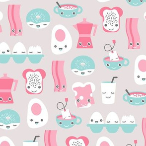 Kawaii love food eggs coffee and breakfast icons lovers design pink girls