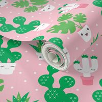 Kawaii love cactus botanical succulent garden spring summer cuteness japan lovers kids design pink and green girls