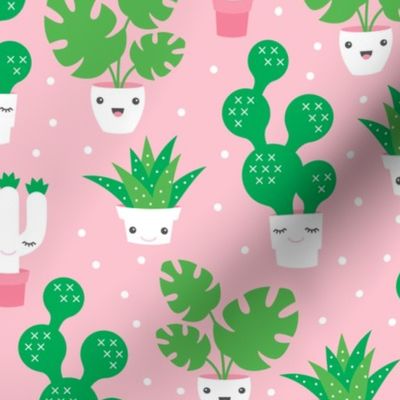 Kawaii love cactus botanical succulent garden spring summer cuteness japan lovers kids design pink and green girls