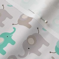 Happy elephants on grey