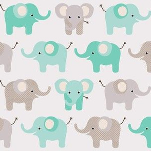 Happy elephants on grey