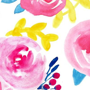 Bold Pink, Blue, Yellow Florals 