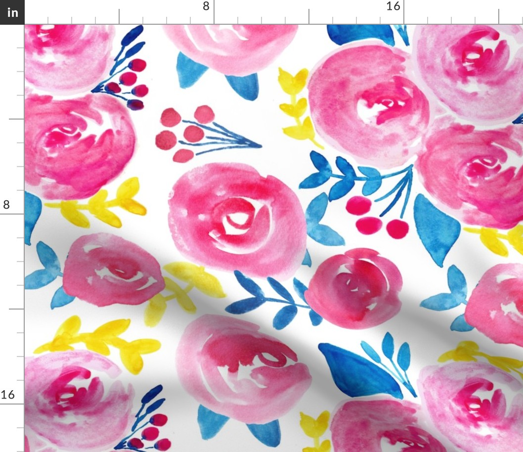 Bold Pink, Blue, Yellow Florals 