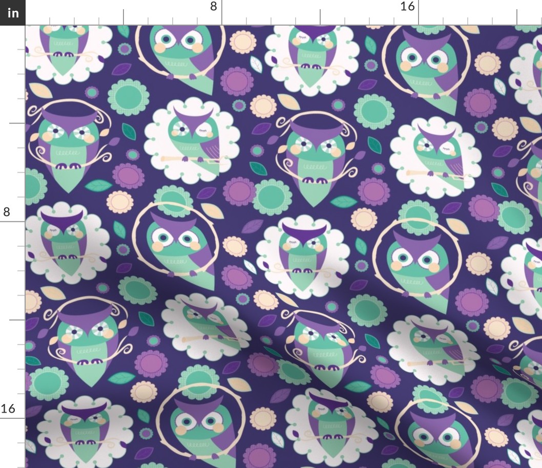 Owls and Flowers in Purple