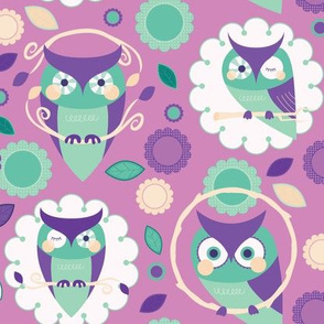 Owls and Flowers in Lavender